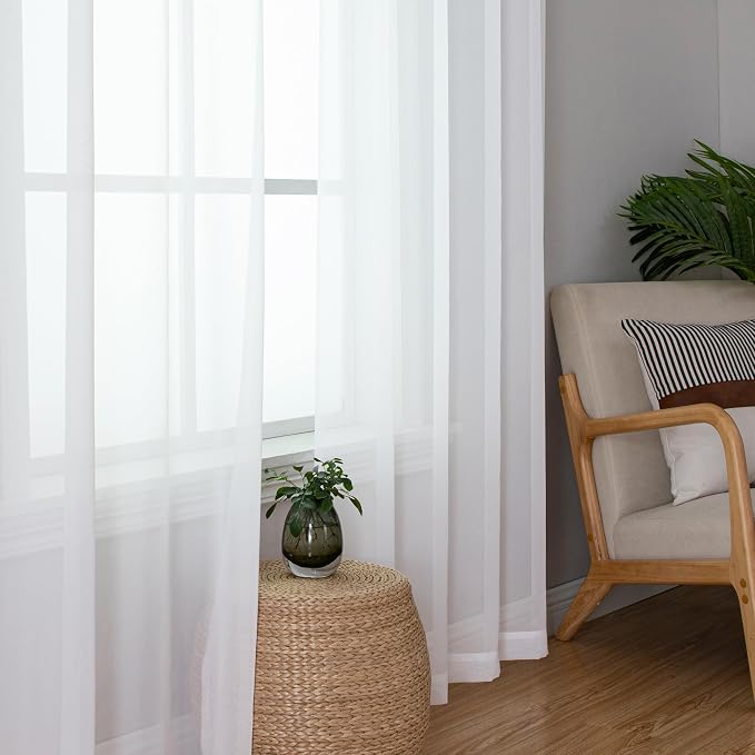Simplebrand Sheer White Curtains 96 Inches Long, Light Filtering Rod Pocket - Image 2