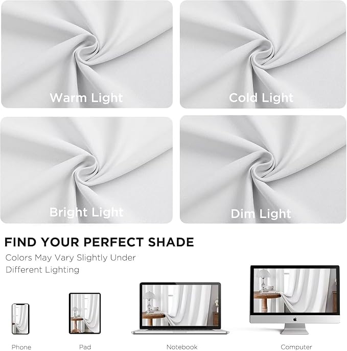 Joydeco 84 Inch 60% Blackout White Curtains 2 Panels, Elegant Soft Sheer - Image 6