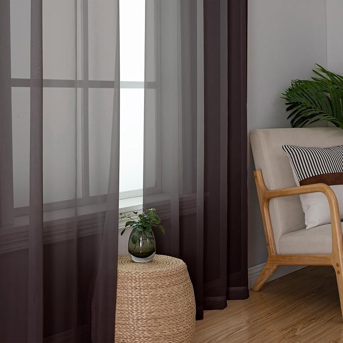 Chocolate Sheer Curtains 72 Inches Long 2 Panels, Rod Pocket Voile Light - Image 8