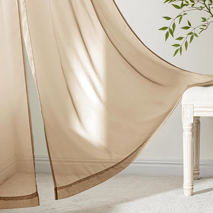 MIULEE Brown Sheer Curtains 63 Inches Long 4 Panels 42 x 63 Inches | Light - Image 6