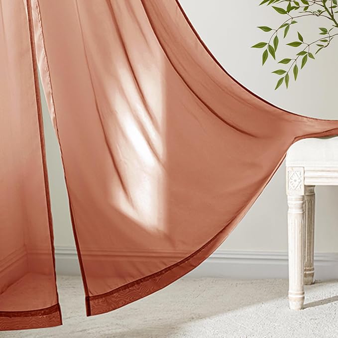 MIULEE 4 Panels Fall Burnt Orange Sheer Curtains 42 x 63 Inches | Light - Image 6