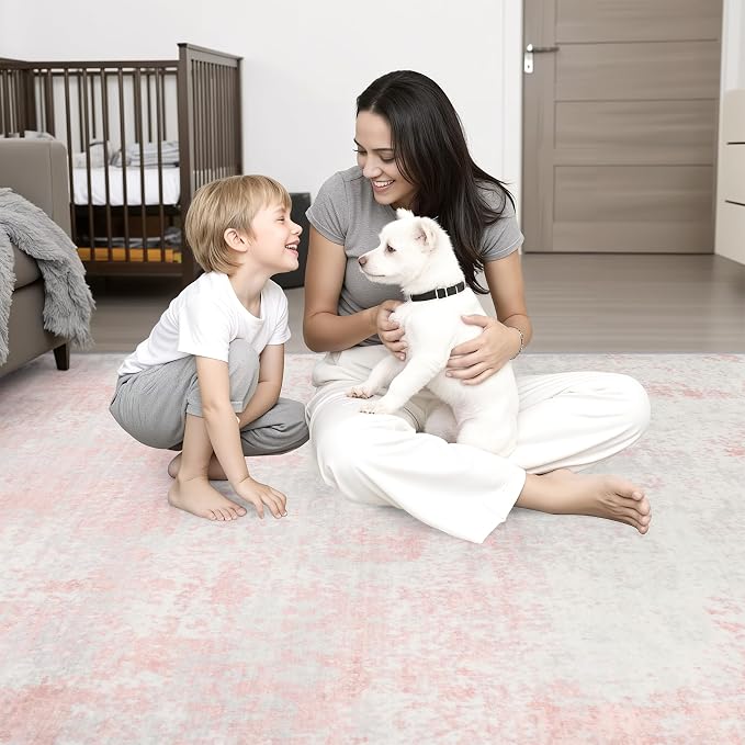Round Area Rug Living Room: 6 ft Modern Washable Indoor Carpet | - Image 2