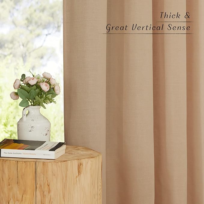 NICETOWN Camel Thick Linen Curtains 72" Length, Grommet Privacy Window - Image 5