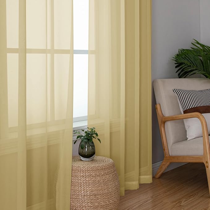 Simplebrand Gold Sheer Curtains 96 Inches Long, Light Filtering Rod Pocket - Image 7