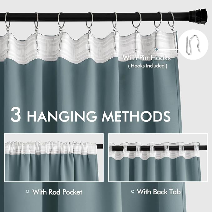MIULEE Greyish Blue Back Tab Blackout Curtains 52x84 Inch Length 2 Panels | Rod - Image 3