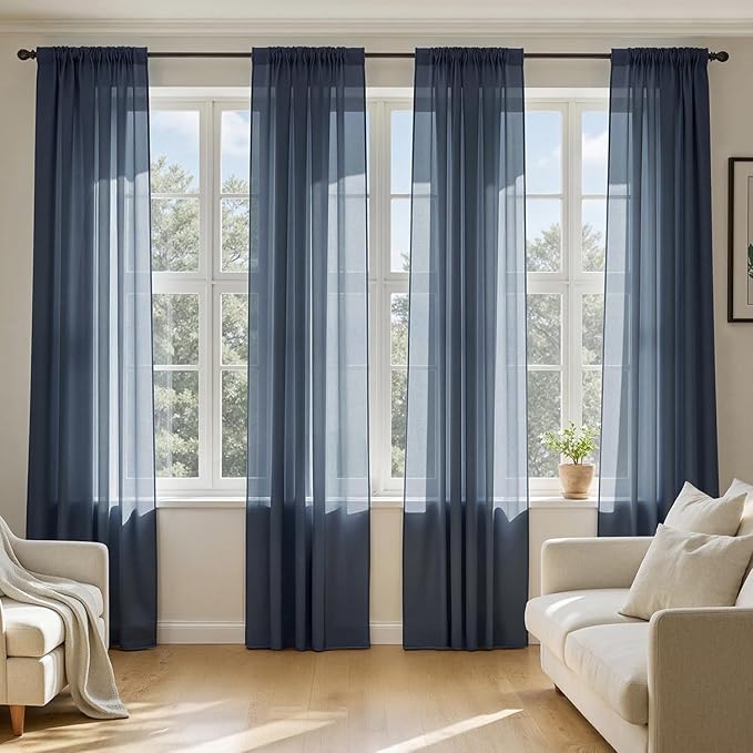 MIULEE Navy Blue Sheer Curtains 72 Inches Long 4 Panels 42 x 72 Inches | Light by MIULEE