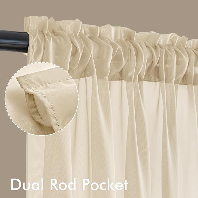 MIULEE Cream Sheer Curtains 63 Inches Long 4 Panels 42 x 63 Inches | Light - Image 3
