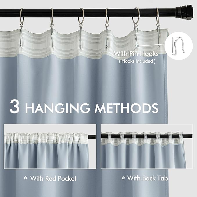 MIULEE Light Blue Back Tab Blackout Curtains 52x72 Inches Long 2 Panels Set | - Image 3