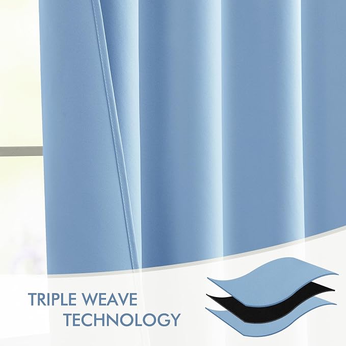 MIULEE Sky Blue Back Tab Blackout Curtains 52x96 Inch Long 2 Panels Set | Rod - Image 7