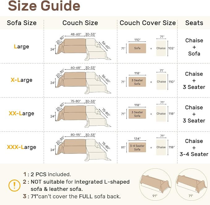 2 Pieces Sectional Couch Covers L Shaped Cover XXL Dusty Blue | Thick Washable - Image 2