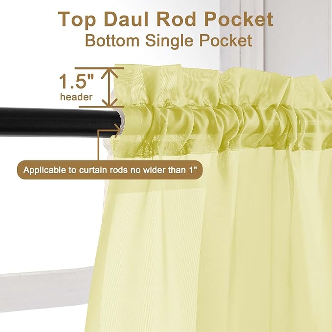 Chyhomenyc Lemon Sheer Curtains 96 inches Long 2 Panels, Light Filtering Soft - Image 4