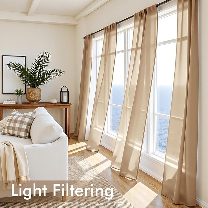 MIULEE Brown Sheer Curtains 63 Inches Long 4 Panels 42 x 63 Inches | Light - Image 4