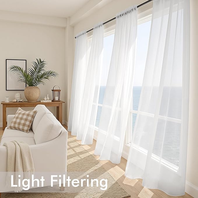 MIULEE White Sheer Curtains 108 Inches Long 4 Panels 54 x 108 Inches | Light - Image 4