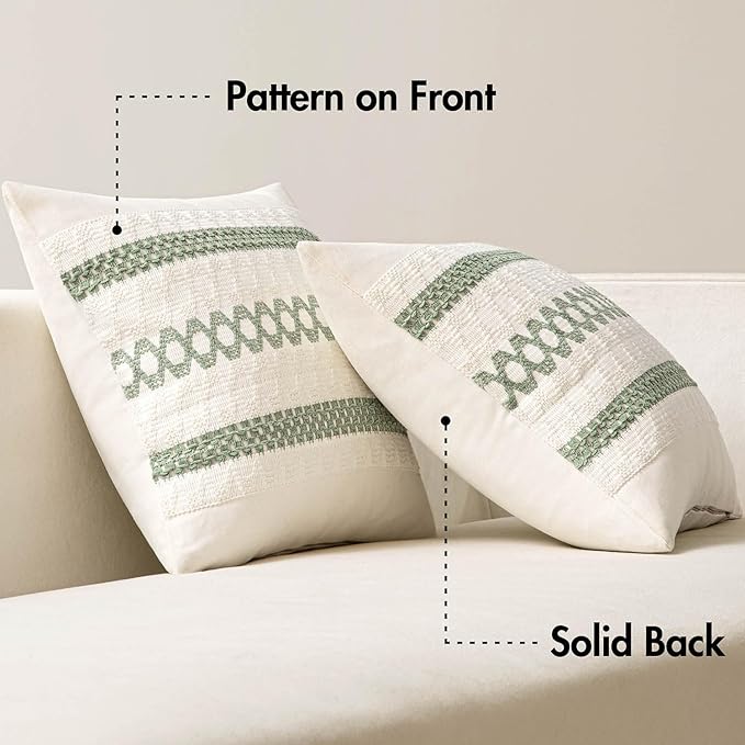 MIULEE Set of 2 Sage Green Boho Decorative Lumbar Pillow Covers 12x24 Inch | - Image 9