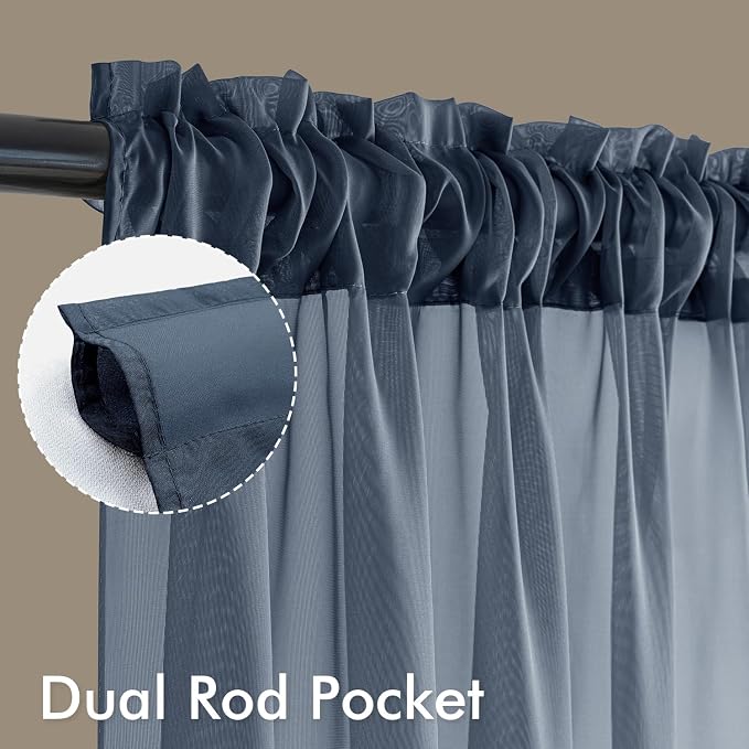 MIULEE Navy Blue Sheer Curtains 63 Inches Long 4 Panels 54 x 63 Inches | Light - Image 3