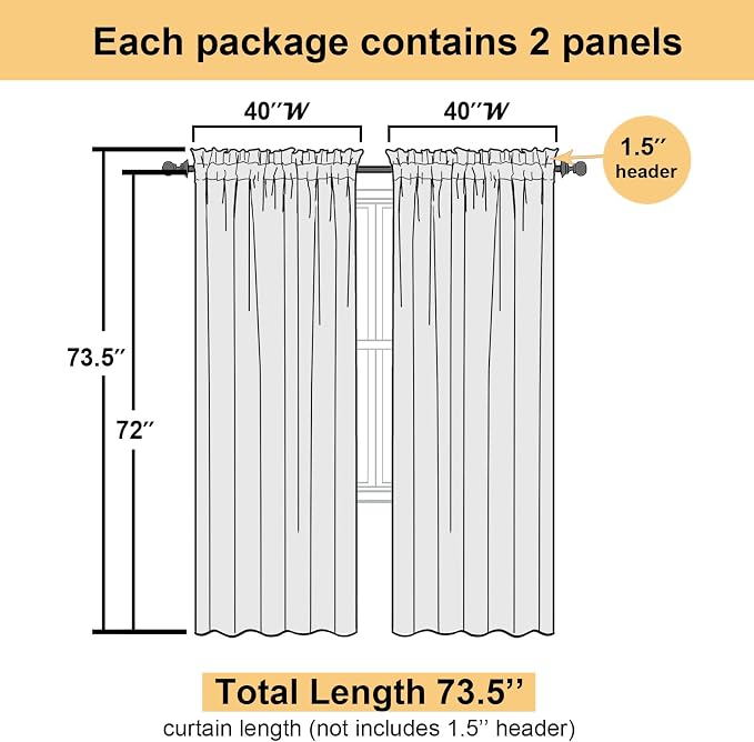 White Sheer Curtains 72 Inches Long 2 Panels, Light Filtering Voile Drapes - Image 5