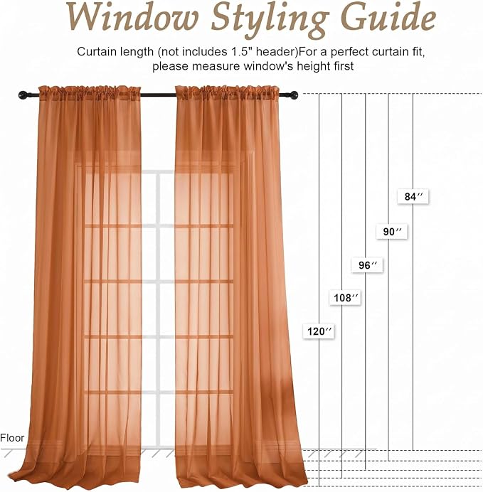 Orange Bedroom Curtains 2 Panel Sets 90 Inch Length, 59 Inch Extra Wide Light - Image 2
