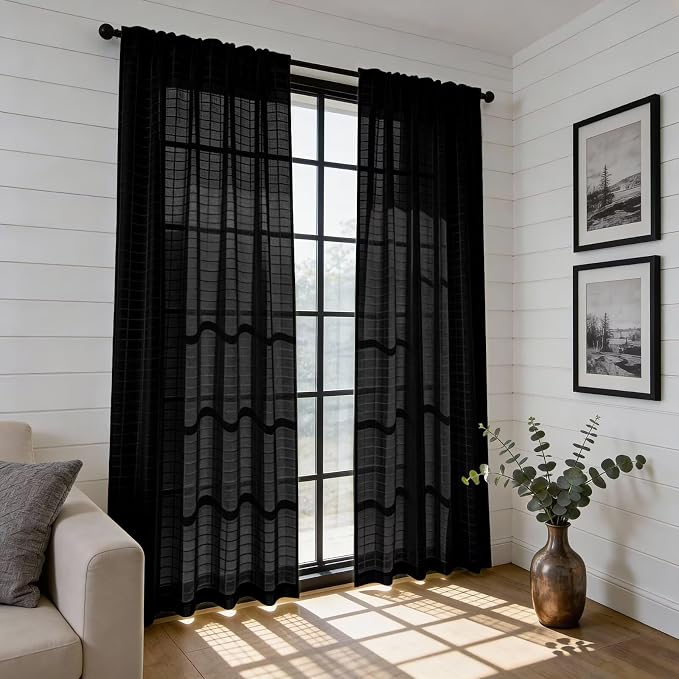 SpaceDresser Check Sheer Curtains 96 Inches Long - Image 6