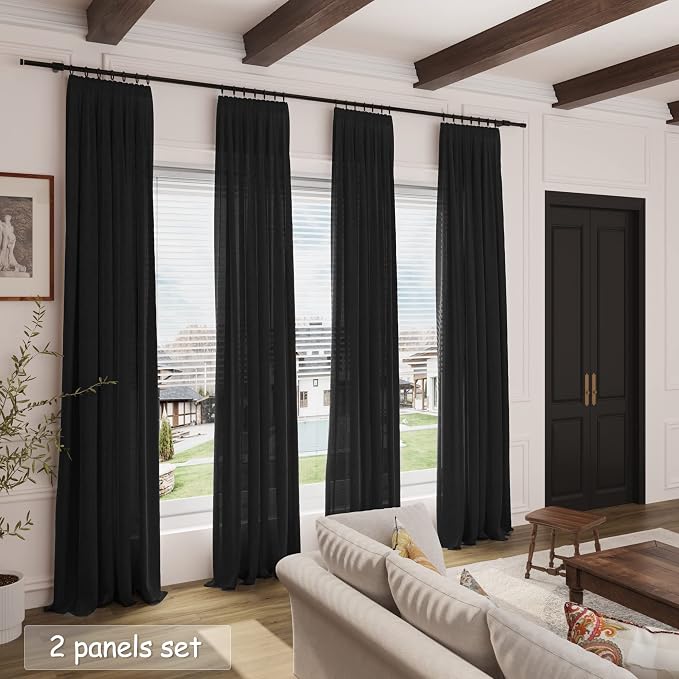 Black Semi Sheer Linen Curtains 72 inch Length - Image 5