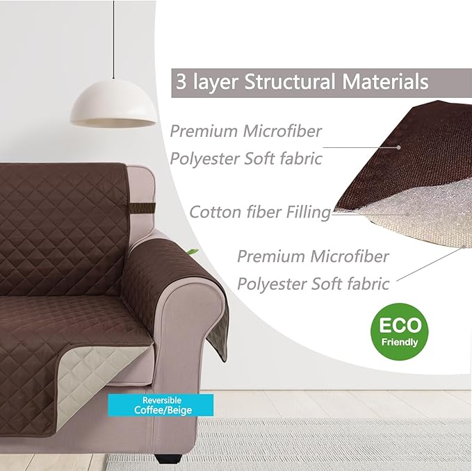 U-NICE HOME 4 Seater Sofa Cover 91''Large Couch Cover, Coffee/Beige | Washable - Image 4