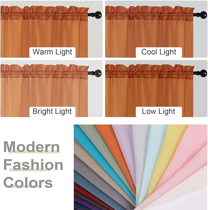 Kitchen Curtains 24 Inch Length Tier 2 Pieces, Cafe Bathroom Basement Rod - Image 5
