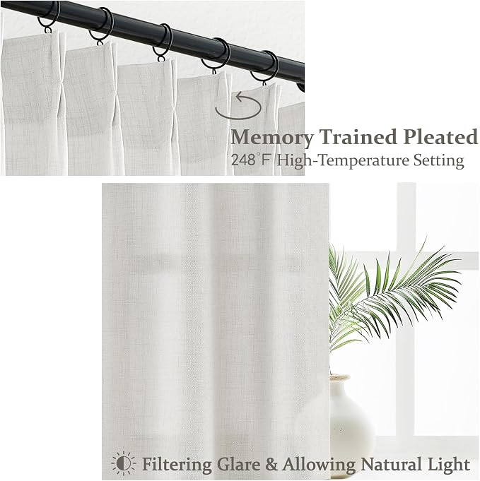 Unique Beige White 86 Inch Bedroom Curtains 2 Panel Sets, Modern Pinch Pleat - Image 3