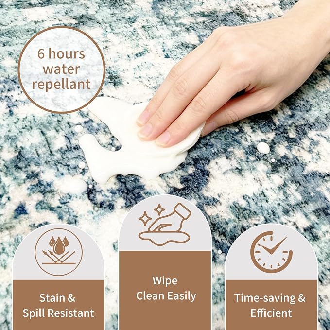 Machine Washable Runner Rugs 3x7 Modern Abstract Rug Ocean Mist | Stain & Spill - Image 4