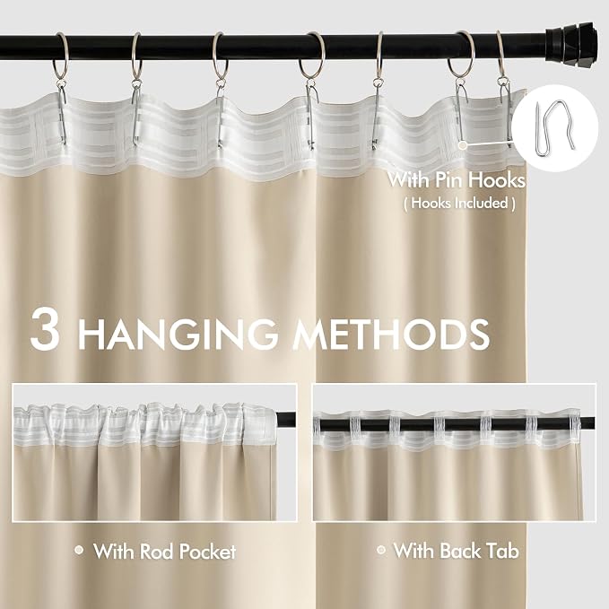 MIULEE Cream Beige Back Tab Blackout Curtains 52x90 Inch Long 2 Panels Set | - Image 3