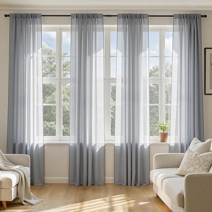 MIULEE Dark Grey Sheer Curtains 90 Inches Long 4 Panels 54 x 90 Inches | Light by MIULEE