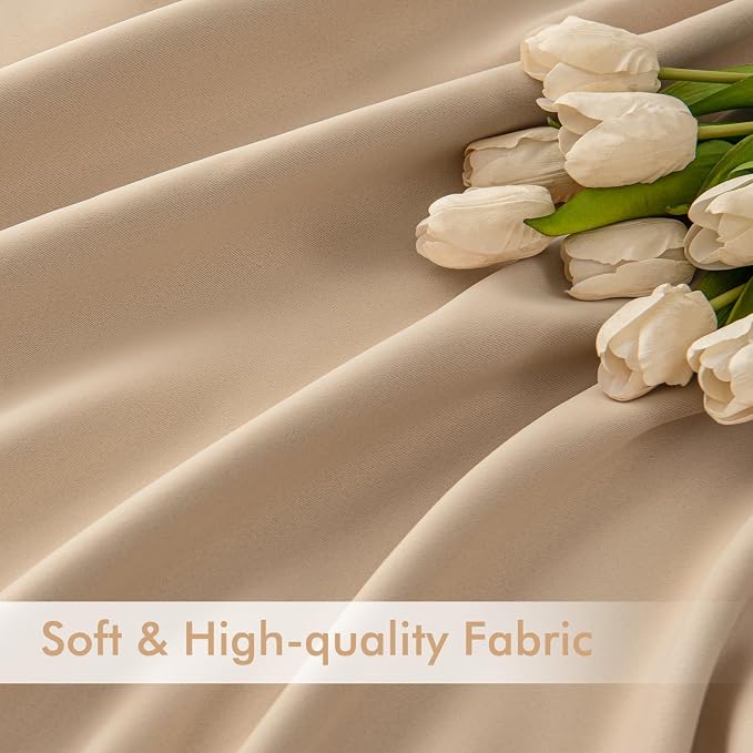 MIULEE Beige Back Tab Blackout Curtains 52x108 Inch Long 2 Panels Set | Rod - Image 6