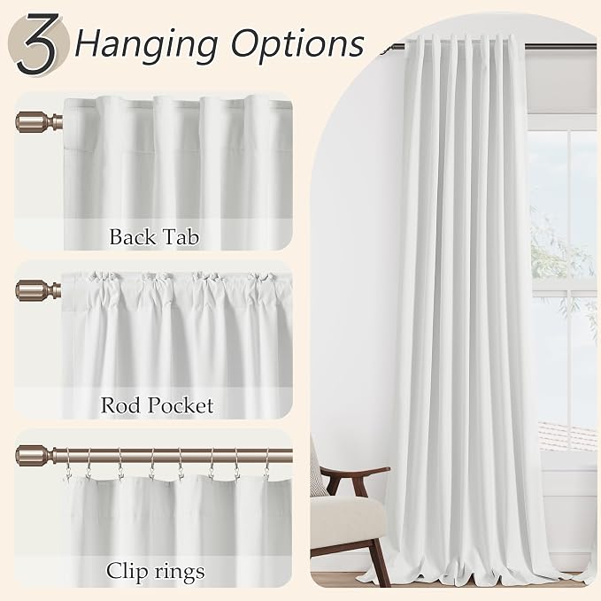 White 100% Blackout Linen Curtains 52 Inch Wide by 68 Inch - Image 6