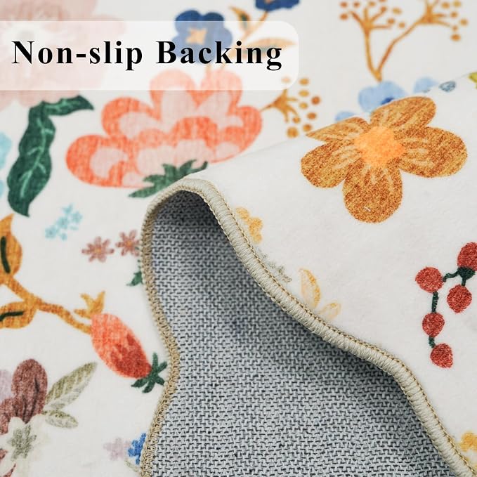 Washable Hallway 2'6x12 Runner Rug: Floral Scalloped Rug - Image 6