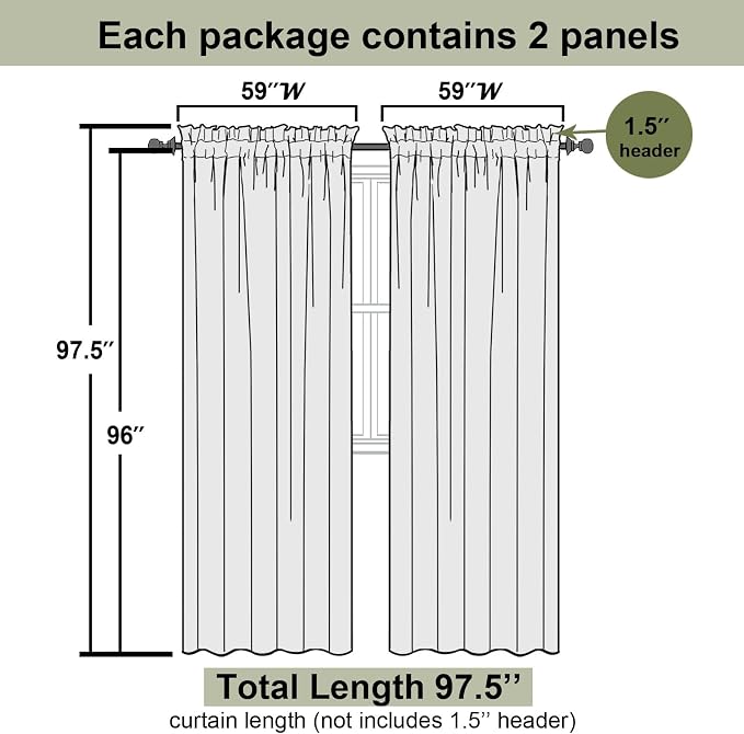 Turquoise Sheer Curtains 96 Inches Long 2 Pcs, Light Filtering Window Curtains - Image 3