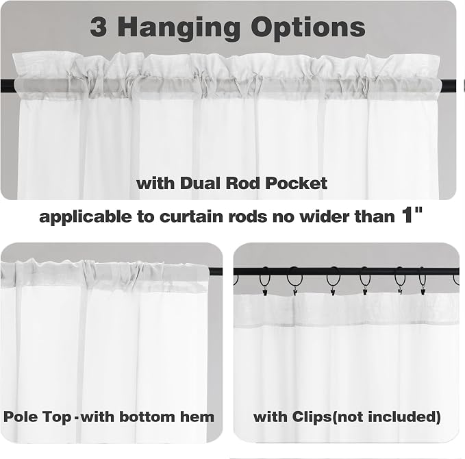 Chyhomenyc White Sheer Valance for Windows, 2 Pack | Light Filtering Voile Soft - Image 7