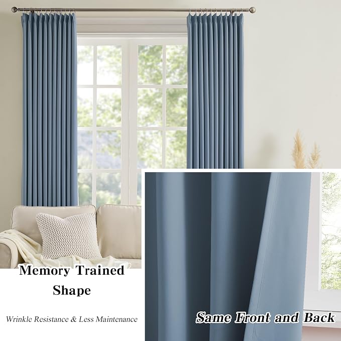 Dusty Blue Pleat Wide Width Drapes 80 x 63 inch Long 2 Panels - Image 6
