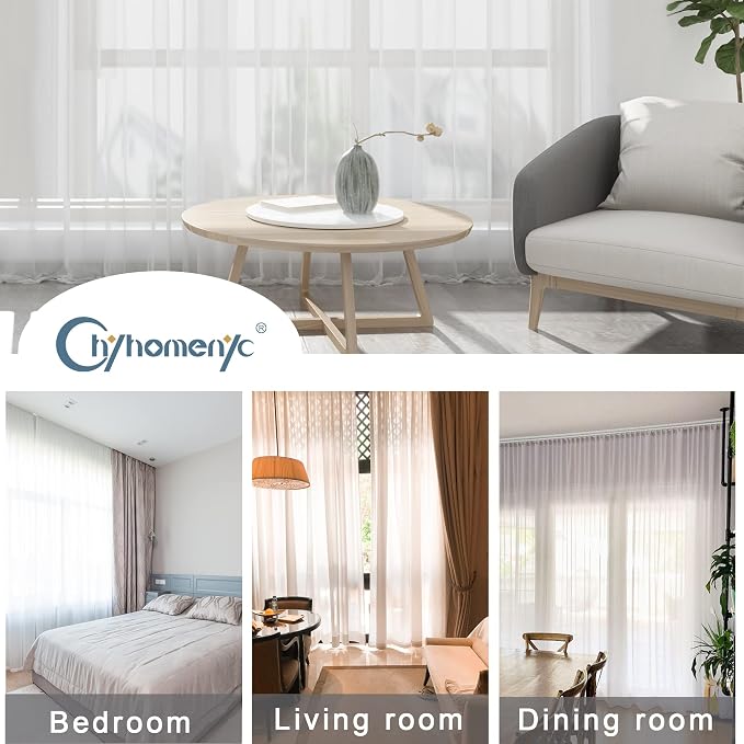Chyhomenyc Ivory Sheer Curtains 108 Inch Long 2 Panels Set | Light Filtering - Image 3