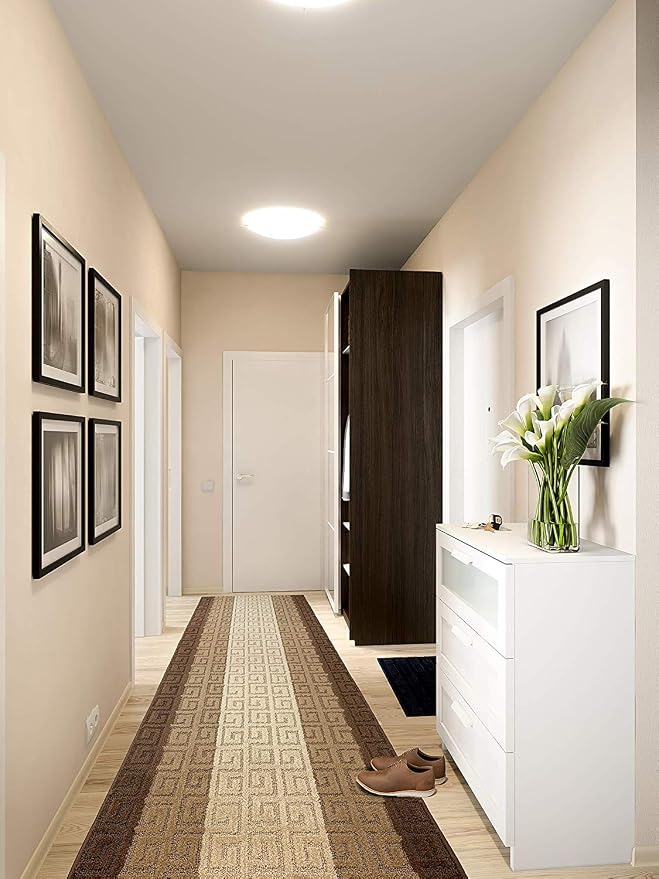 Custom Length Hallway Runner Rug, Slip Resistant, Meander Brown, 26 Inch X 7 - Image 2