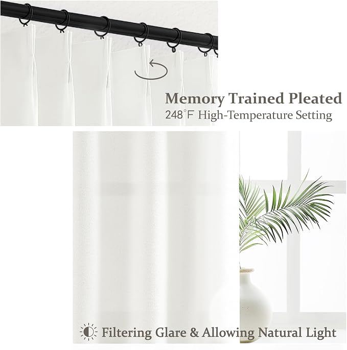 Custom Pure White Semi Sheer Linen Floor to Ceiling 105 Inch Curtains - Image 3