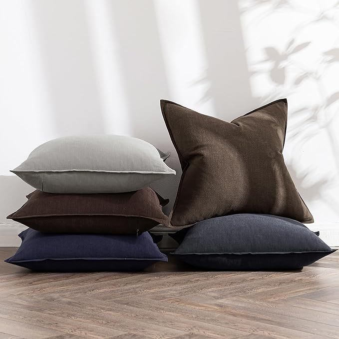 MIULEE Decorative Linen Euro Sham Pillow Covers 22x22 Inch Light Gray | Boho - Image 5