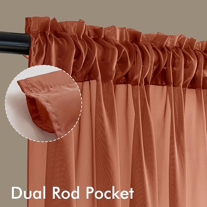 MIULEE 4 Panels Fall Burnt Orange Sheer Curtains 42 x 63 Inches | Light - Image 3