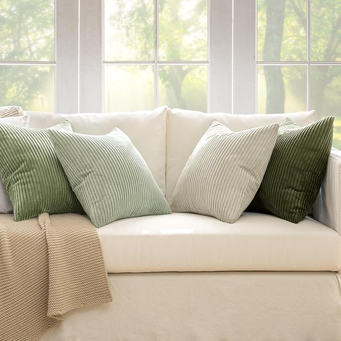 MIULEE Soft Corduroy Decorative Throw Pillow Covers Light Green 18x18 | Set of 4 - Image 7