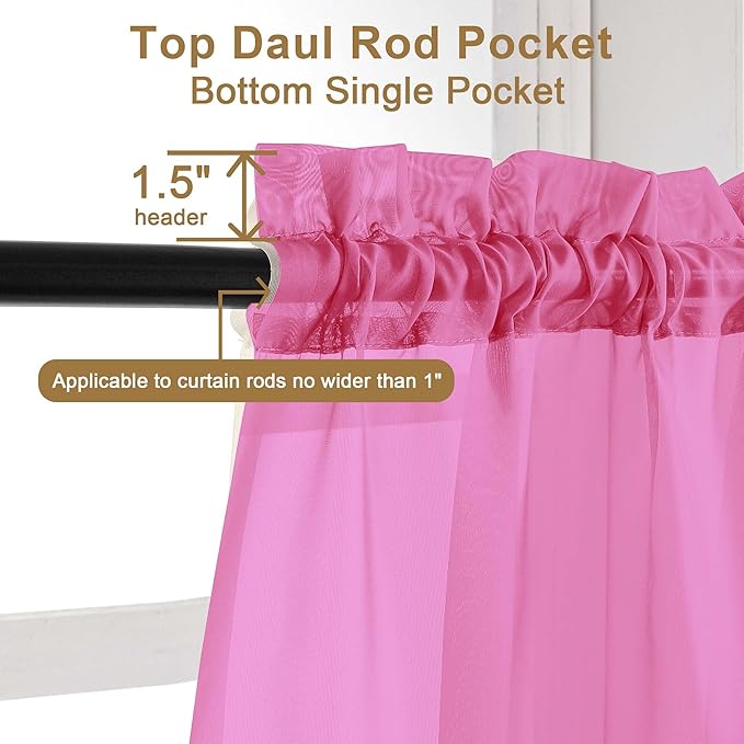 Chyhomenyc Hot Pink Sheer Curtains 72 Inch Length 2 Panels, Light Filtering - Image 2