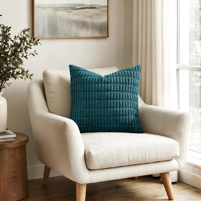 MIULEE Corduroy Decorative Throw Pillow Covers 16x16 Teal Pack of 2 | Soft Boho - Image 4