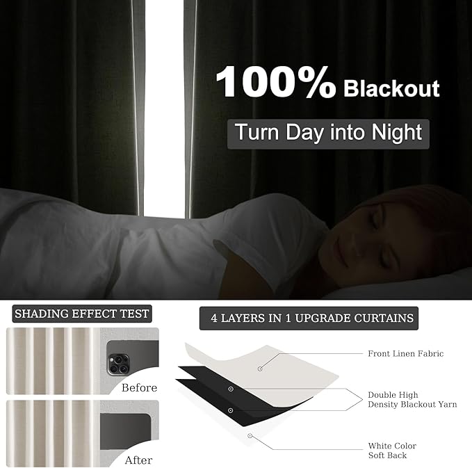 Topfinel Extra Long Total Blackout Linen Curtains 108 Inches Long - Image 6