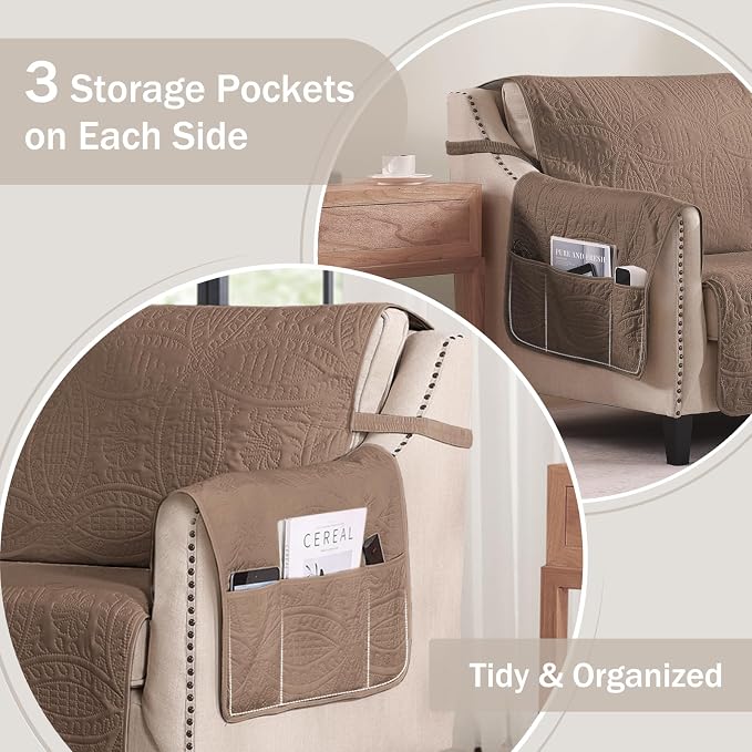 Toffee Quilted Recliner Covers, Camel Large Recliner Chair Covers, Lazy Boy - Image 4