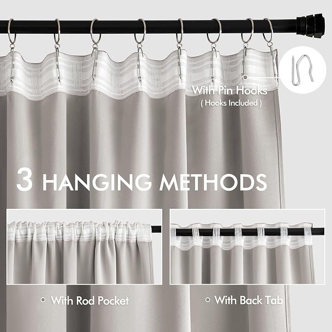 MIULEE Cobblestone Back Tab Blackout Curtains 52x96 Inch Long 2 Panels Set | - Image 4
