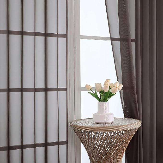 Sheer Chocolate Curtains 108 Inches Long 2 Panels Set, 59 Inch Extra Wide - Image 3