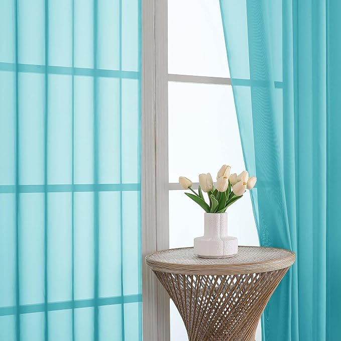 Turquoise Sheer Curtains 63 Inches Long 2 Panels Set, Light Filtering Sheer - Image 3