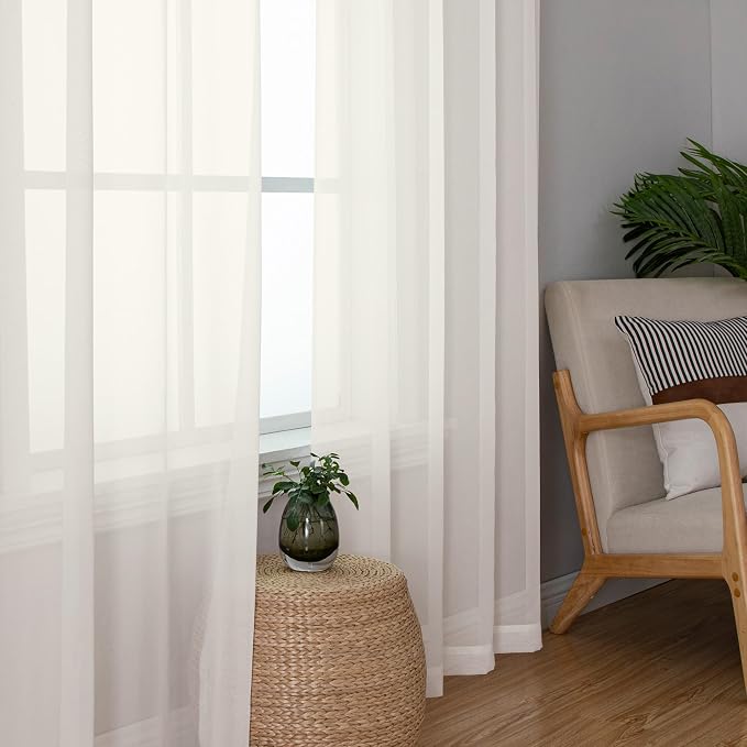 Chyhomenyc Extra Long Sheer Curtains 120 Inch, 2 Panels, Ivory | Light Filtering - Image 9