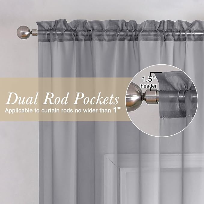 Charcoal Grey Sheer Curtains for Bedroom 84 Inches Long 2 Pcs, Light Filtering - Image 6